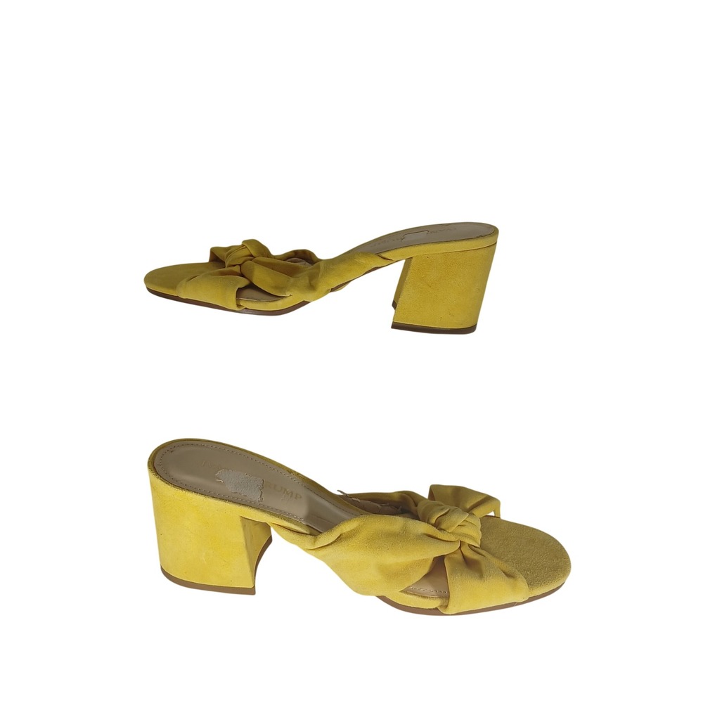 Ivanka Trump Earin Mules 10M Yellow Suede Block Heel Knotted Bow Sandals